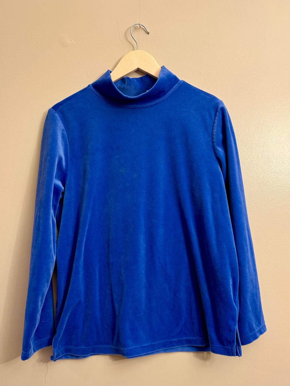 Velvet Velour vintage sky blue turtle neck with side split